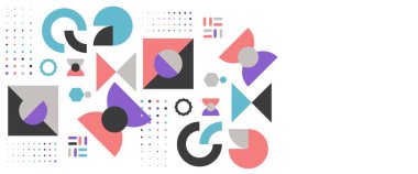 Renkli vektör modern ve basit soyut geometrik memphis bayrağı. Pankart, arkaplan, kapak, poster, duvar kağıdı, sunum arkaplanı, sertifika