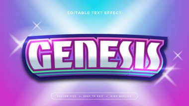 Mor menekşe beyaz ve mavi Genesis 3d düzenlenebilir metin efekti - yazı tipi