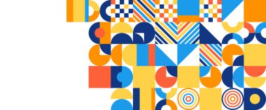 Mozaik geometrik tasarımlı renkli vektör soyut afişleri. Pankart, arkaplan, iş veya teknoloji sunumu, web broşürü kapağı düzeni, duvar kağıdı için