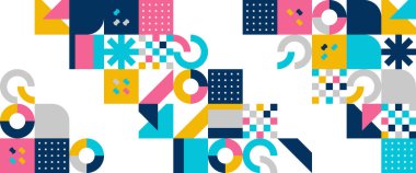 Mozaik geometrik tasarımlı renkli vektör soyut afişleri. Pankart, arkaplan, iş veya teknoloji sunumu, web broşürü kapağı düzeni, duvar kağıdı için