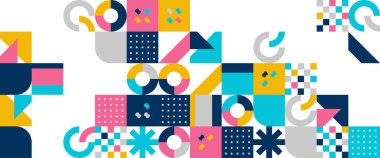 Renkli vektör düz tasarım geometrik mozaik bayraklar. Pankart, arkaplan, kapak, poster, duvar kağıdı, sunum arkaplanı, sertifika