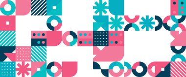 Renkli soyut geometrik vektör desenli mozaik şekilli afişler. Pankart, arkaplan, iş veya teknoloji sunumu, web broşürü kapağı düzeni, duvar kağıdı için