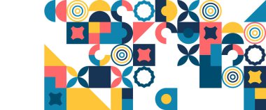 Basit şekilli renkli soyut geometrik mozaik pankart tasarımı. Sunum için arkaplan, afiş, arkaplan, poster, sertifika, yıllık rapor, kapak