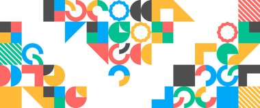 Renkli vektör düz tasarım geometrik mozaik bayraklar. Pankart, arkaplan, kapak, poster, duvar kağıdı, sunum arkaplanı, sertifika