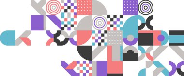 Renkli soyut geometrik vektör desenli mozaik şekilli afişler. Pankart, arkaplan, iş veya teknoloji sunumu, web broşürü kapağı düzeni, duvar kağıdı için