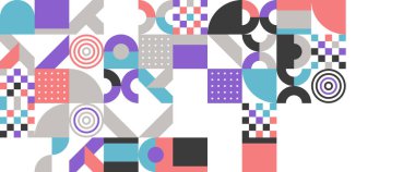 Renkli modern minimalist geometrik mozaik stil memphis deseni soyut sancak vektör illüstrasyonu. Sunum için arkaplan, afiş, arkaplan, poster, sertifika, yıllık rapor, kapak