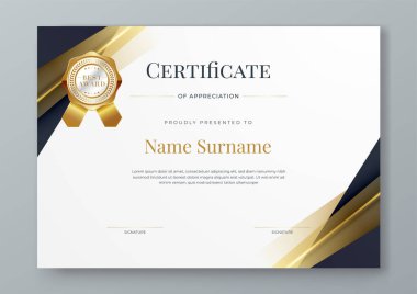 Siyah beyaz ve altın vektör ödül sertifikası kurumlar için modern soyut tasvirler. Takdir, başarı, ödül, eğitim, rekabet, diploma şablonu
