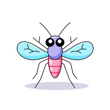 Şirin Sivrisinek çizgi filmi Kawaii çıkartması. Karakter Vektör İllüstrasyonu