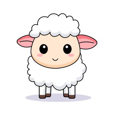 Şirin Koyun Çizgi Filmi Kawaii Etiketi. Karakter Vektör İllüstrasyonu