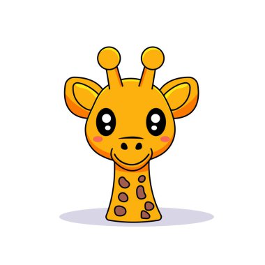 Şirin zürafa çizgi filmi Kawaii çıkartması. Karakter Vektör İllüstrasyonu