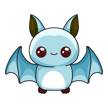 Şirin Yarasa çizgi filmi Kawaii çıkartması. Karakter Vektör İllüstrasyonu
