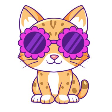 Tatlı Leopar Çizgi Filmi Kawaii Etiketi. Karakter Vektör İllüstrasyonu