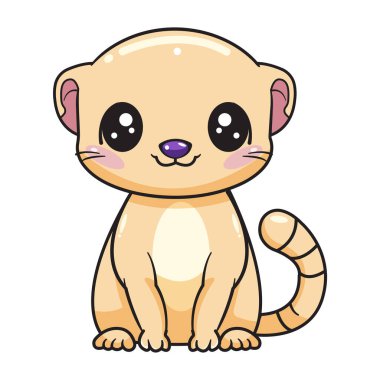 Şirin Su Samuru çizgi filmi Kawaii çıkartması. Karakter Vektör İllüstrasyonu