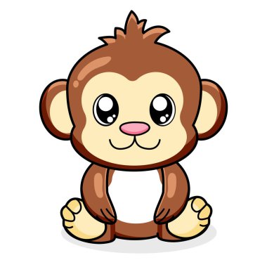 Şirin Maymun çizgi filmi Kawaii çıkartması. Karakter Vektör İllüstrasyonu