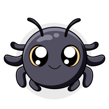 Tatlı Örümcek Çizgi Filmi Kawaii Etiketi. Karakter Vektör İllüstrasyonu