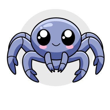 Tatlı Örümcek Çizgi Filmi Kawaii Etiketi. Karakter Vektör İllüstrasyonu