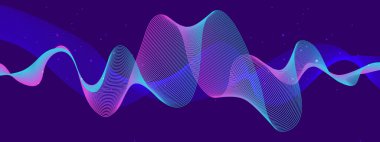 Karanlık Yıldızlı Arkaplanda Renkli Soyut Dalgalar. Arkaplan, Sunumlar ve Dijital Sanat Kavramları İçin Mükemmel