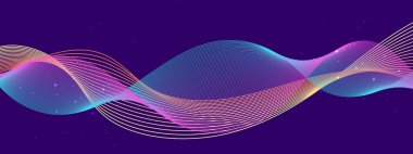 Karanlık Yıldızlı Arkaplanda Renkli Soyut Dalgalar. Arkaplan, Sunumlar ve Dijital Sanat Kavramları İçin Mükemmel