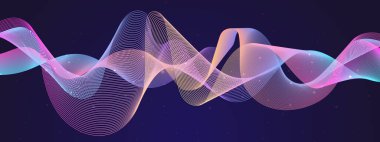 Karanlık Yıldızlı Arkaplanda Renkli Soyut Dalgalar. Arkaplan, Sunumlar ve Dijital Sanat Kavramları İçin Mükemmel