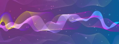 Karanlık Yıldızlı Arkaplanda Renkli Soyut Dalgalar. Arkaplan, Sunumlar ve Dijital Sanat Kavramları İçin Mükemmel