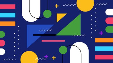 Canlı Geometrik Soyut Arkaplan. Dinamik Soyut Arkaplan Şekilleri Renkli Şekiller halinde. Modern, oyuncu bir estetik gerektiren Tasarım Projeleri için mükemmel.