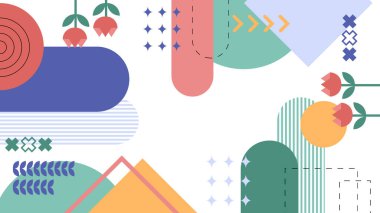 Canlı Geometrik Soyut Arkaplan. Dinamik Soyut Arkaplan Şekilleri Renkli Şekiller halinde. Modern, oyuncu bir estetik gerektiren Tasarım Projeleri için mükemmel.