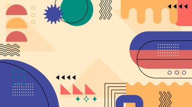 Canlı Geometrik Soyut Arkaplan. Dinamik Soyut Arkaplan Şekilleri Renkli Şekiller halinde. Modern, oyuncu bir estetik gerektiren Tasarım Projeleri için mükemmel.