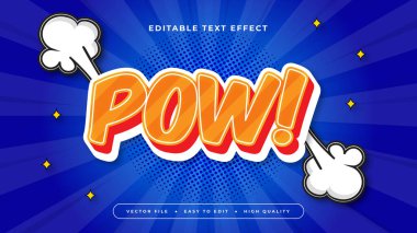 Turuncu Beyaz ve Mavi Pow 3d Düzenlenebilir Metin Efekti - Yazı Tipi Stili