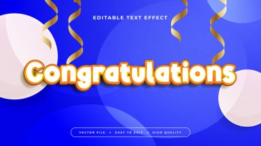 Turuncu Beyaz ve Mavi Tebrikler 3d Düzenlenebilir Metin Efekti - Yazı Tipi Stili