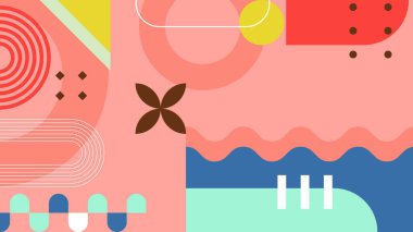 Canlı Geometrik Soyut Arkaplan. Dinamik Soyut Arkaplan Şekilleri Renkli Şekiller halinde. Modern, oyuncu bir estetik gerektiren Tasarım Projeleri için mükemmel.