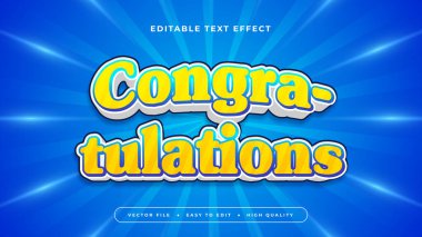 Sarı Beyaz ve Mavi Tebrikler 3d Düzenlenebilir Metin Efekti - Yazı Tipi Stili