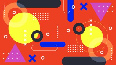 Canlı Geometrik Soyut Arkaplan. Dinamik Soyut Arkaplan Şekilleri Renkli Şekiller halinde. Modern, oyuncu bir estetik gerektiren Tasarım Projeleri için mükemmel.