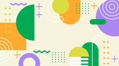 Canlı Geometrik Soyut Arkaplan. Dinamik Soyut Arkaplan Şekilleri Renkli Şekiller halinde. Modern, oyuncu bir estetik gerektiren Tasarım Projeleri için mükemmel.