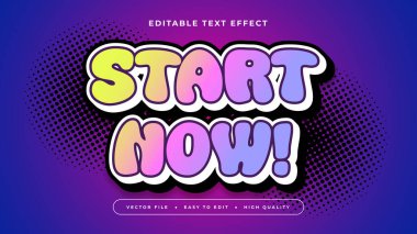 Mavi Sarı Mor Menekşe ve Beyaz Başlangıç Şimdi 3d Düzenlenebilir Metin Efekti - Yazı Tipi Stili