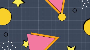 Renkli Şekillere sahip canlı Geometrik Soyut Arkaplan. Canlı Geometrik Şekiller ve Kalın Renkler içeren Oyuncu ve Dinamik Soyut Bir Arkaplan Modern ve Enerjik Tasarım Oluştur