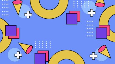 Renkli Şekillere sahip enerjik Soyut Geometrik Arkaplan. Web Tasarımı, Pazarlama Malzemeleri ve Sanatsal Projeler için ideal