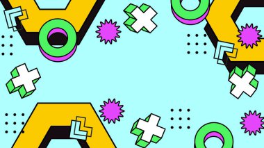 Canlı Şekiller ve Renklerle Soyut Geometrik Arkaplan. Yaratıcı Tasarım Projeleri, Sunumlar ve Modern Sanatsal Gösteriler için ideal