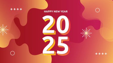 Kırmızı Sarı ve Beyaz Soyut Mutlu Yıllar 2025 Tasarım Arkaplanı