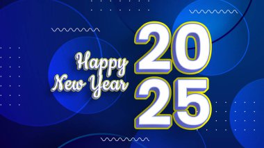 Mavi ve Beyaz Modern Mutlu Yıllar 2025 Tasarım Arkaplanı