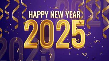 Altın ve Mor Yeni Yıl Tasarım Arkaplanı 2025