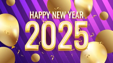 Altın ve Mor Menekşe Basit Mutlu Yıllar 2025 Tasarım Arkaplanı