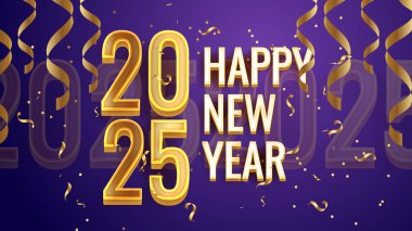 Altın ve Mor Menekşe Soyut Mutlu Yıllar 2025 Tasarım Arkaplanı