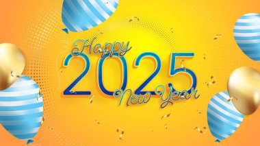 Turuncu Mavi ve Altın Mutlu Yıllar 2025 Tasarım Arkaplanı