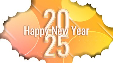 Sarı Turuncu ve Beyaz Modern Mutlu Yıllar 2025 Tasarım Arkaplanı