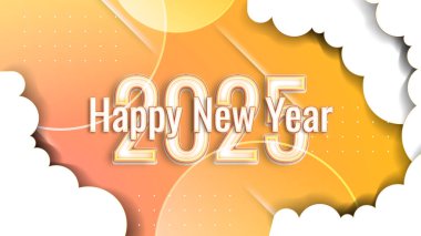 Sarı Turuncu ve Beyaz Yeni Yıl Tasarım Arkaplanı 2025