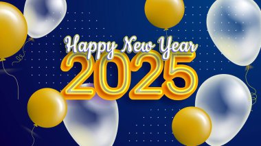 Sarı Mavi ve Beyaz Mutlu Yıllar 2025 Tasarım Arkaplanı