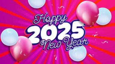 Pembe Mavi ve Beyaz Yeni Yıl 2025 Tasarım Arkaplanı