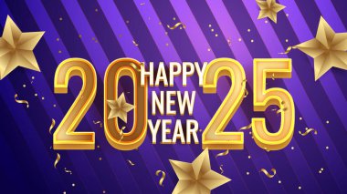 Altın ve Mor Menekşe Basit Mutlu Yıllar 2025 Tasarım Arkaplanı