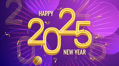 Altın sarısı ve mor menekşe mutlu yıllar 2025 Tasarım Arkaplanı