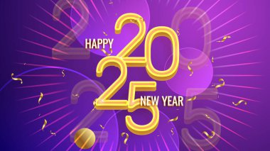 Altın sarısı ve Mor Mor Yeni Yıl Kutlaması 2025 Tasarım Arkaplanı